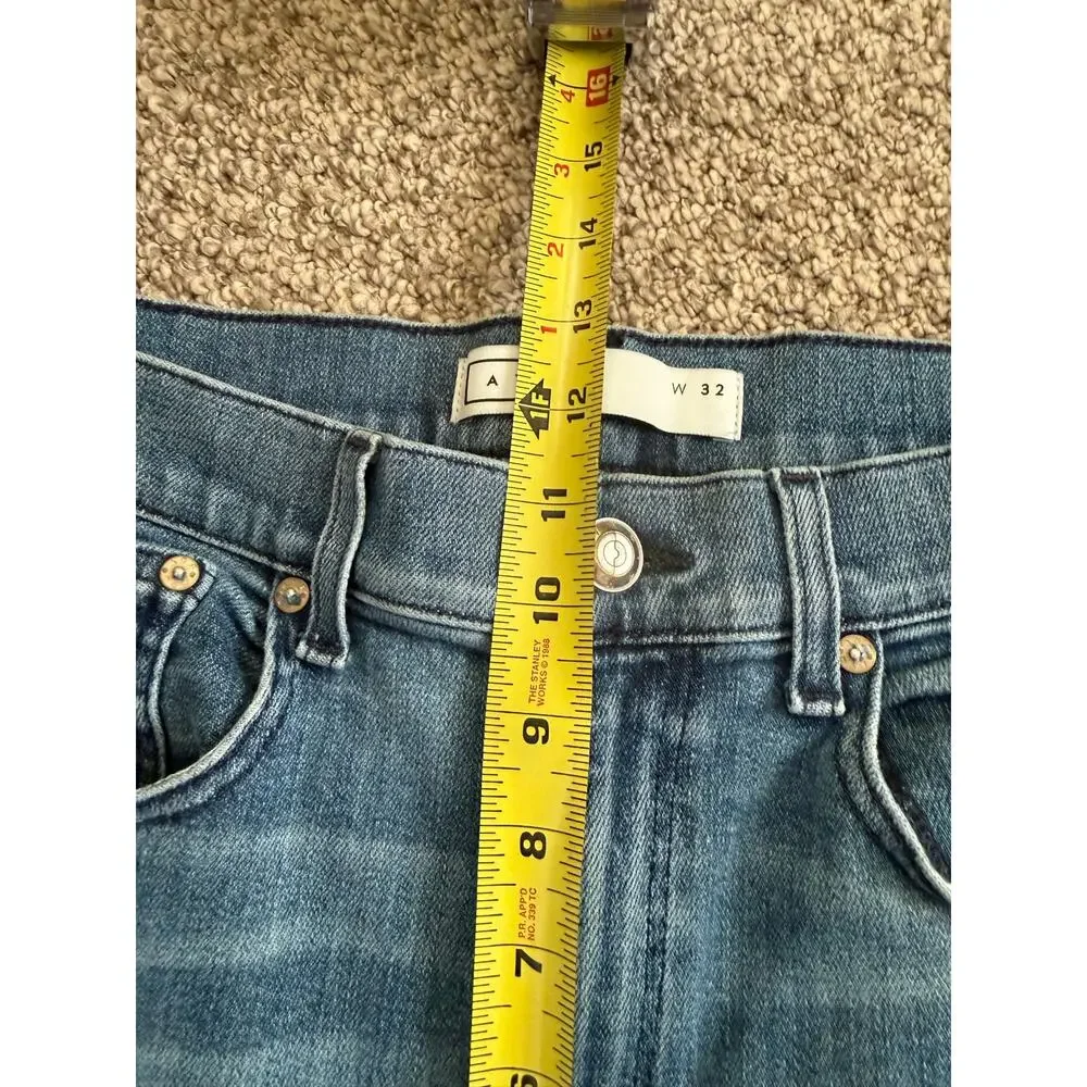 AYR The Bomb Pop Ankle Fray Straight Leg Jeans Classic Blue Wash Size 32